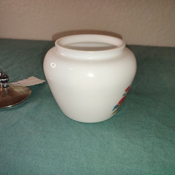 Avon Sugar Jar Vintage Silver Plated Lid Bird Flowers Design boho Bohemian old - Picture 8 of 10